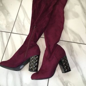 Burgundy thigh-high High heel